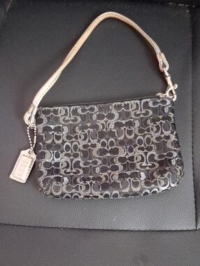 Coach Black and Silver Signature Jacquard Wristlet